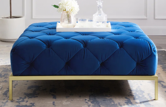 Zermeno 41.73" Wide Velvet Tufted Square Cocktail Ottoman with Gold-Finished Metal Legs - Image 3