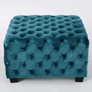 Modern Glam Velvet Ottoman with Button Tufting - 29" Square Jewel Tone Accent Chair, Diamond Stitch Detail (Assembly Required)