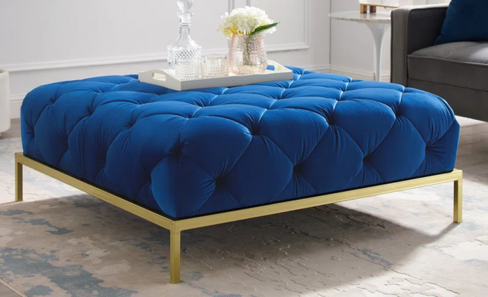 Zermeno 41.73" Wide Velvet Tufted Square Cocktail Ottoman with Gold-Finished Metal Legs - Image 2