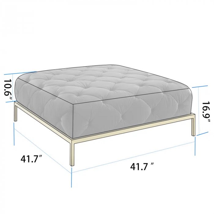 Zermeno 41.73" Wide Velvet Tufted Square Cocktail Ottoman with Gold-Finished Metal Legs - Image 4