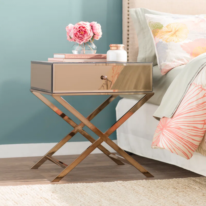 Nyasha Mirrored Glass Top End Table with Storage - Image 4