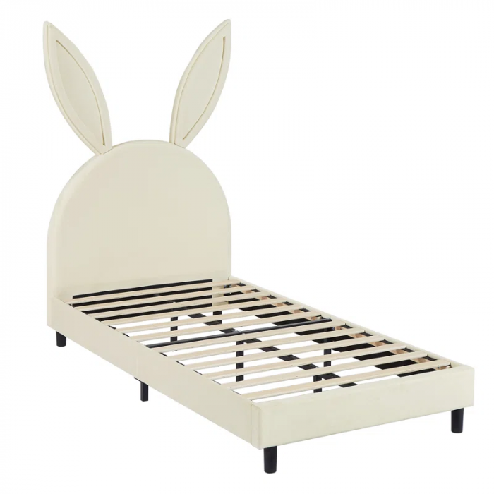 Cimahi Upholstered Twin Daybed Frame for Kids, Twin Platform Bed with Carton Ears Shaped Headboard, Wood - Image 9