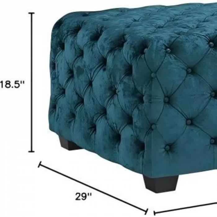 Modern Glam Velvet Ottoman with Button Tufting - 29" Square Jewel Tone Accent Chair, Diamond Stitch Detail (Assembly Required) - Image 8
