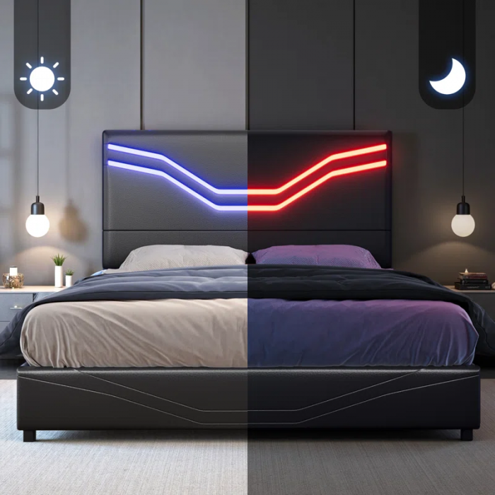 Storage Platform Bed with Adjustable Headboard and LED Lights - Image 7