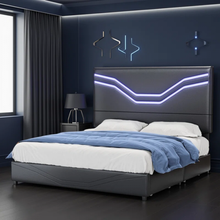 Storage Platform Bed with Adjustable Headboard and LED Lights - Image 4