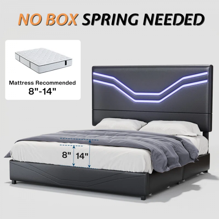 Storage Platform Bed with Adjustable Headboard and LED Lights - Image 11