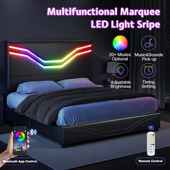 Storage Platform Bed with Adjustable Headboard and LED Lights - Image 6