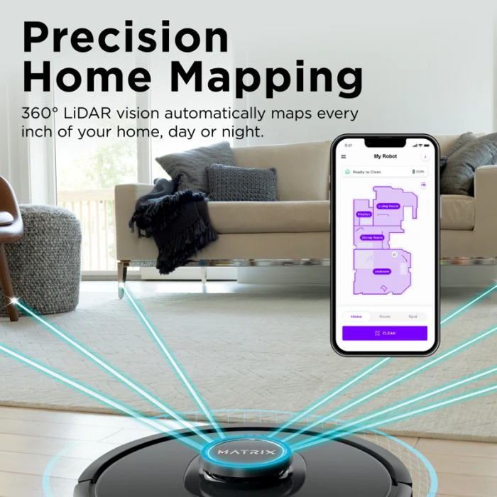 Matrix Robot Vacuum with Self-Cleaning Brushroll for Pet Hair, No Spots Missed on Carpets and Hard Floors, Precision Home Mapping, Wi-Fi Black/Silver - Image 8