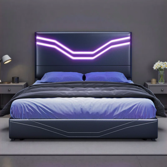 Storage Platform Bed with Adjustable Headboard and LED Lights - Image 3