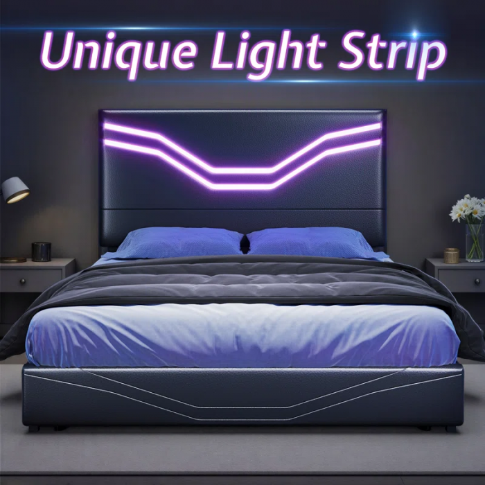 Storage Platform Bed with Adjustable Headboard and LED Lights - Image 10