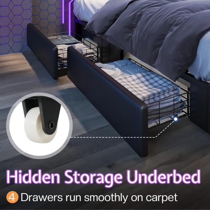 Storage Platform Bed with Adjustable Headboard and LED Lights - Image 9
