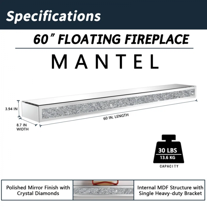 Aldobrando Crystal Glass Fireplace Shelf Floating Mantel - Image 3