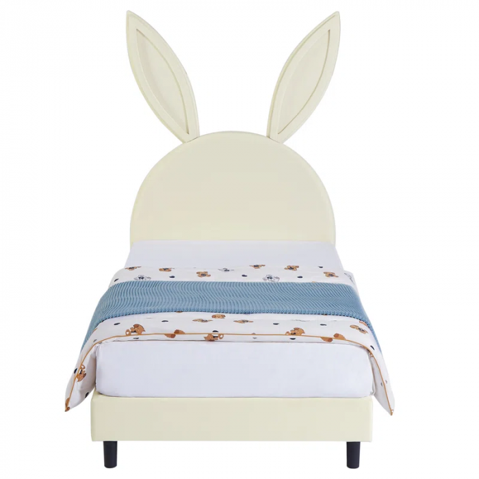 Cimahi Upholstered Twin Daybed Frame for Kids, Twin Platform Bed with Carton Ears Shaped Headboard, Wood