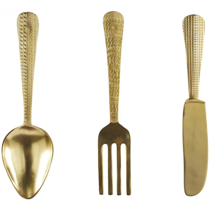 Aluminum Metal Knife, Spoon and Fork Utensils Gold Wall Decor Set - Image 2