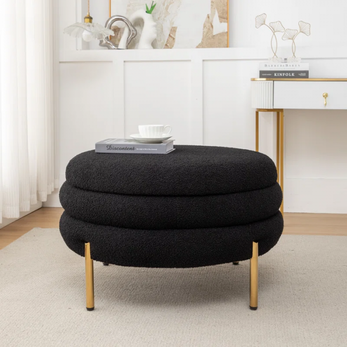 Lytham Upholstered round Storage Ottoman - Image 2