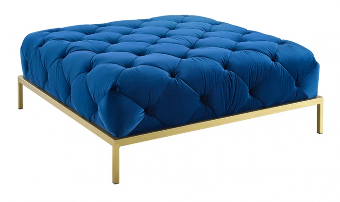Zermeno 41.73" Wide Velvet Tufted Square Cocktail Ottoman with Gold-Finished Metal Legs - Image 5