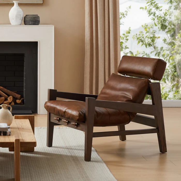 Carre 28.35'' W Genuine Leather Lounge Armchair with Adjustable Headrest - Image 5