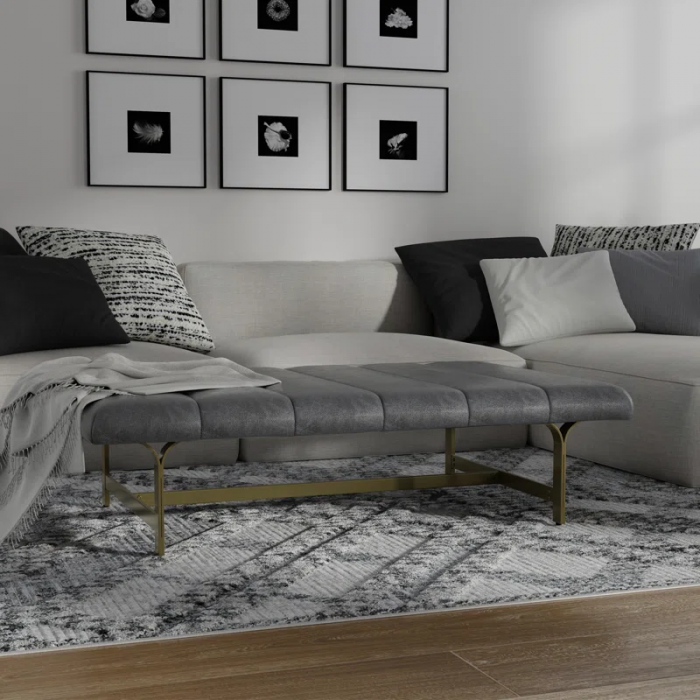 Lorinda Upholstered Vegan Leather Coffee Table with Metal Base - Image 9