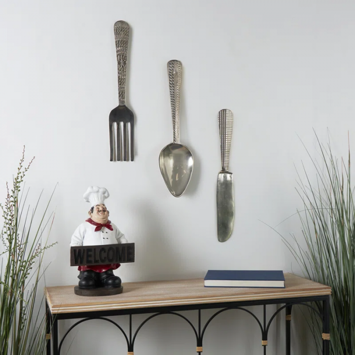 Aluminum Metal Knife, Spoon and Fork Utensils Gold Wall Decor Set - Image 3