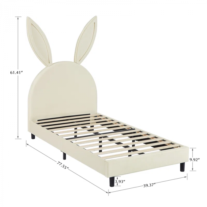 Cimahi Upholstered Twin Daybed Frame for Kids, Twin Platform Bed with Carton Ears Shaped Headboard, Wood - Image 7