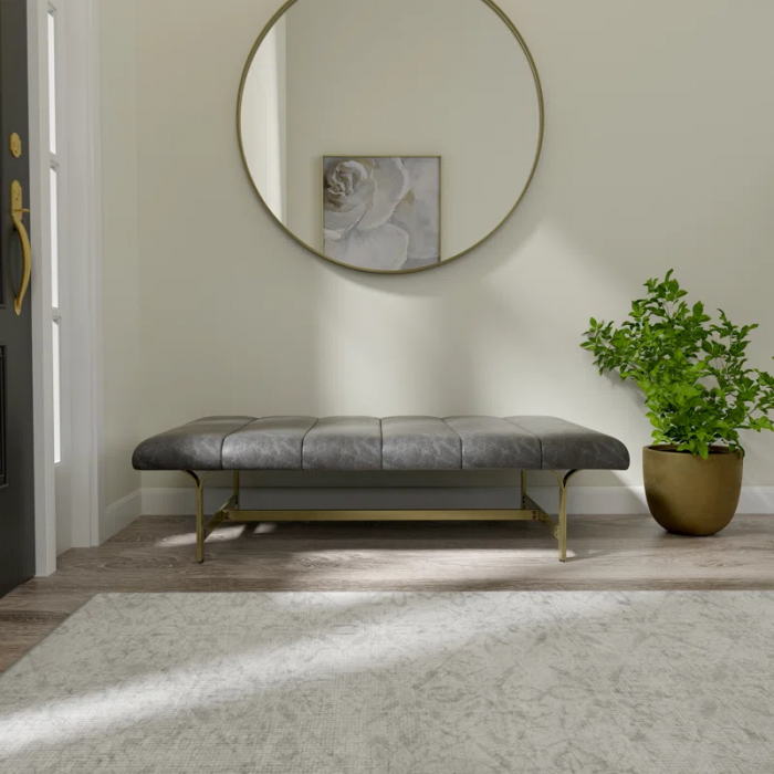Lorinda Upholstered Vegan Leather Coffee Table with Metal Base - Image 5