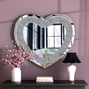 Amla 27.5" Crushed Diamond Décor Heart-Shaped Wall Mirror