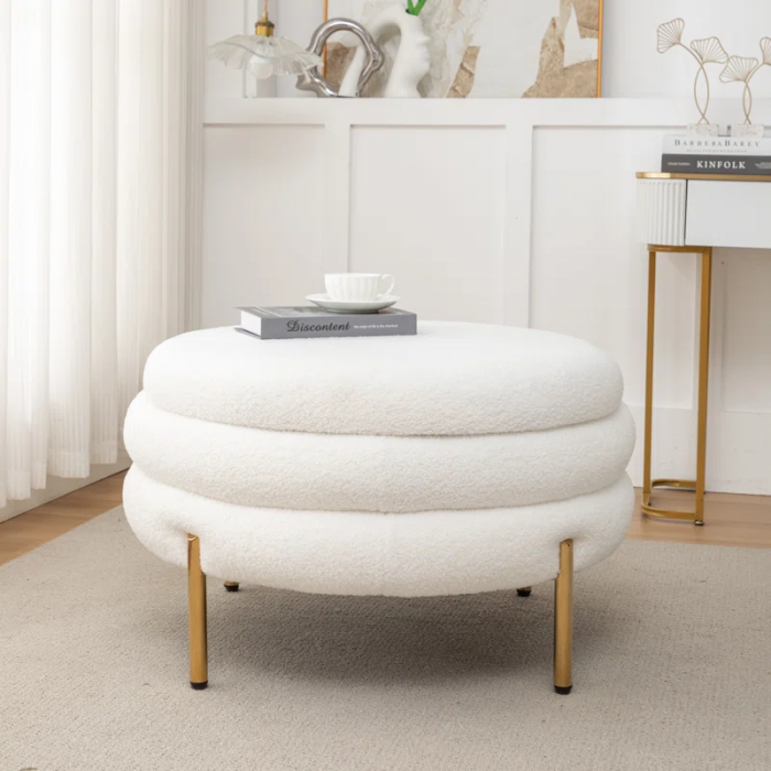Lytham Upholstered round Storage Ottoman - Image 4