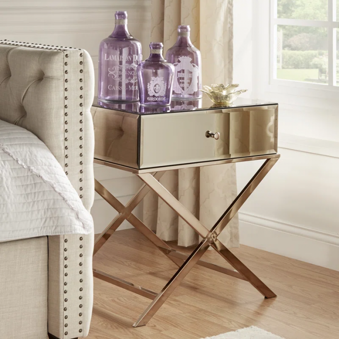 Nyasha Mirrored Glass Top End Table with Storage - Image 3