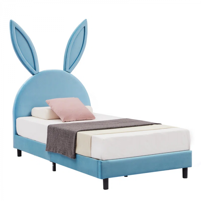 Cimahi Upholstered Twin Daybed Frame for Kids, Twin Platform Bed with Carton Ears Shaped Headboard, Wood - Image 2