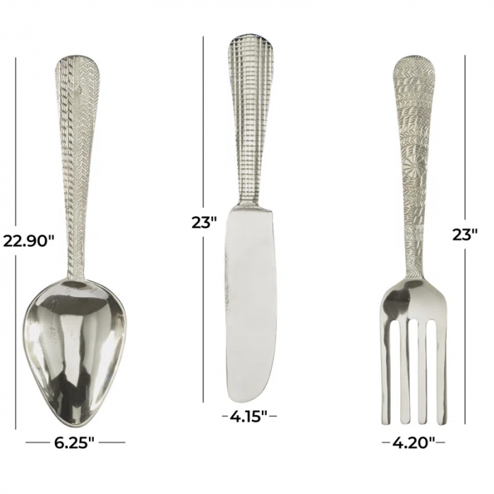 Aluminum Metal Knife, Spoon and Fork Utensils Gold Wall Decor Set - Image 5