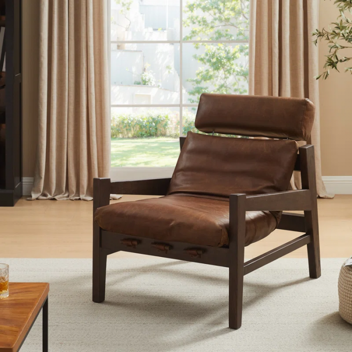 Carre 28.35'' W Genuine Leather Lounge Armchair with Adjustable Headrest - Image 4