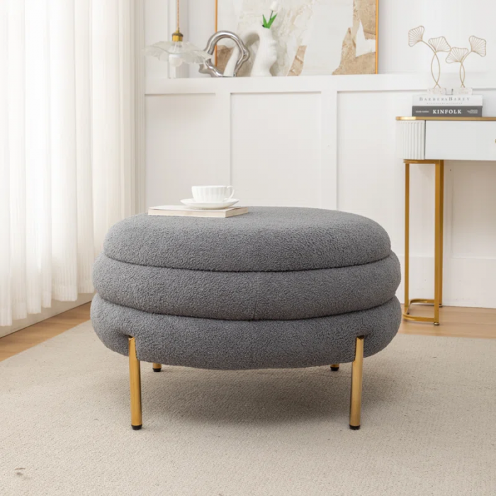 Lytham Upholstered round Storage Ottoman - Image 5