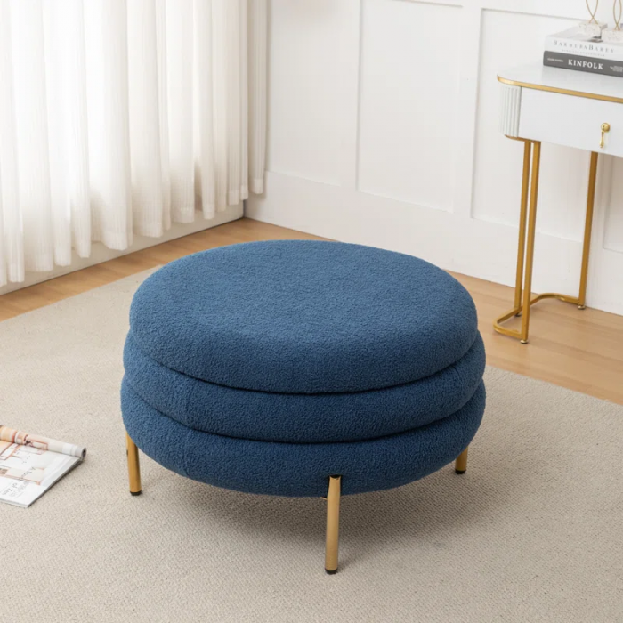 Lytham Upholstered round Storage Ottoman - Image 3