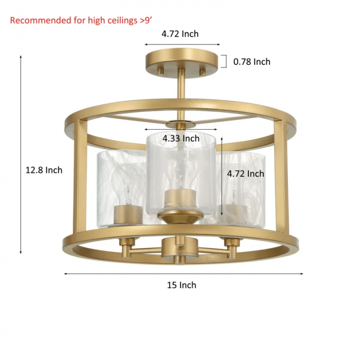 Melstone 3 - Light Kitchen Steel Dimmable Glass Semi Flush Mount - Image 7