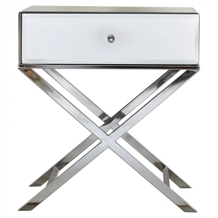 Nyasha Mirrored Glass Top End Table with Storage - Image 2