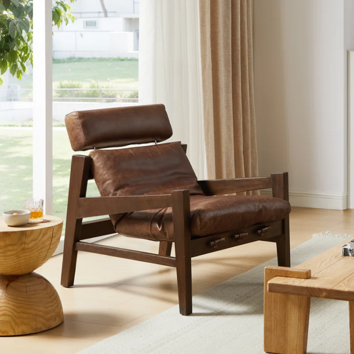 Carre 28.35'' W Genuine Leather Lounge Armchair with Adjustable Headrest - Image 3