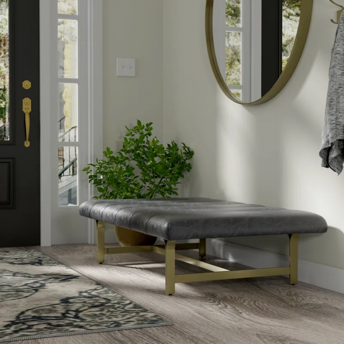 Lorinda Upholstered Vegan Leather Coffee Table with Metal Base - Image 3
