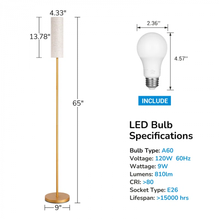 Smathering 65'' Traditional Floor Lamp with Remote Control and Bulb Included - Image 6