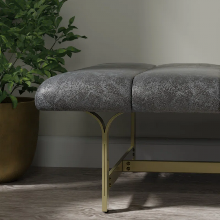 Lorinda Upholstered Vegan Leather Coffee Table with Metal Base - Image 8