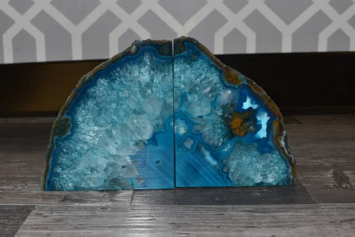 Evelynn Non-Skid Teal Agate Bookends - Image 4